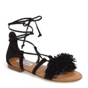 Steve Madden Black Lace-Up Flats with Fringe